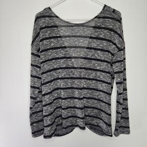 Lush Striped Black and Gray Twist Back Sweater Sz M